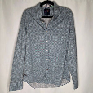 Men's John Lennon Blue & Brown Patterned Casual Button Down Shirt Large